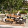 Christopher Knight Home Jennys Outdoor 6 Piece Acacia Wood Dining Set with Wicker Chairs, 23.25 “W x 24 “D x 33 “H, Teak + Rustic Metal + Multibrown + Beige