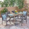 Christopher Knight Home Klondike Outdoor 7 Piece Wood and Wicker Dining Set, 22.25 “W x 25 “D x 35 “H, Gray