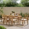 Christopher Knight Home Llano Outdoor 7-Piece Acacia Wood Dining Set, Gray and Teak and Cream