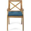 Christopher Knight Home Mesa Outdoor 6 Seater Acacia Wood Dining Set with Water Resistant Cushions, 21.25 “W x 23.25 “D x 35.5 “H, Teak + Blue