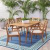 Christopher Knight Home Mesa Outdoor 7-Piece Acacia Wood Dining Set, Teak and Cream