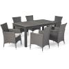 Christopher Knight Home Nadia Outdoor 7 Piece Wood and Wicker Expandable Dining Set, Sandblast Dark Gray and Silver