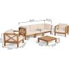 Christopher Knight Home Outdoor 5 Seater Acacia Wood Sofa Chat Set, Teak Finish and Beige