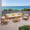 Christopher Knight Home Outdoor 6 Seater Acacia Wood Sofa Chat Set, Teak Finish and Beige