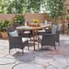 Christopher Knight Home Outdoor 7 Piece Acacia Wood and Wicker Dining Set, Teak with Multi Brown Chairs