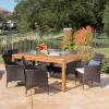Christopher Knight Home Outdoor Acacia Wood 7 Piece Multi-Brown Wicker Dining Set with Expandable Dining Table and Water Resistant Cushions