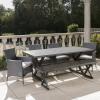 Christopher Knight Home Owenburg Outdoor Aluminum Dining Set with Bench and Wicker Dining Chairs, 6-Pcs Set, Grey / Black / Silver