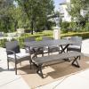 Christopher Knight Home Palermo Outdoor 6 Piece Grey Aluminum Dining Set with Bench and Wicker Dining Chairs with Grey Water Resistant Cushions