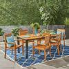 Christopher Knight Home Ryan Outdoor 6-Seater Rectangular Acacia Wood Dining Set, Teak Finish/Black/Gray Finish