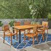 Christopher Knight Home Ryan Outdoor 6-Seater Rectangular Acacia Wood Dining Set, Teak Finish/Black/Gray Finish