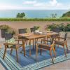 Christopher Knight Home Shanter Outdoor Acacia Wood 7 Piece Dining Set with Mesh Seats, 21.5 “W x 24.25 “D x 33.5 “H, Teak + Black