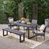 Christopher Knight Home Stillwater Outdoor 6-Seater Aluminum Dining Set with Wicker Chairs and Bench, Sandblast Dark Gray and Gray