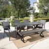 Christopher Knight Home Trina Outdoor Aluminum Dining Set with Bench and Water Resistant Cushions, 6-Pcs Set, Grey / Black