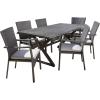 Christopher Knight Home Adella Outdoor Aluminum Dining Set with Water Resistant Cushions, 7-Pcs Set, Grey / Black