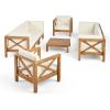 Christopher Knight Home Bravap Outdoor 8 Seater Acacia Wood Sofa and Club Chair Patio Chat Set, 88.50 “W x 30.25 “D x 26.5 “H, Teak + Beige