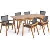 Christopher Knight Home Copperfield Outdoor Acacia Wood 7 Piece Dining Set with Mesh Seats, 21.5 “W x 24.25 “D x 33.5 “H, Teak + Black