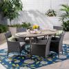 Christopher Knight Home Dahl Outdoor 7 Piece Wood and Wicker Dining Set, Gray Finish/Gray/Silver