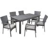 Christopher Knight Home Davenport Outdoor 7 Piece Wood and Wicker Expandable Dining Set, 22.25 “W x 25 “D x 35 “H, Sandblasted Dark Gray + Gray