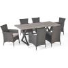 Christopher Knight Home Dion Outdoor 7 Piece Aluminum and Wicker Dining Set with Water Resistant Cushions, 23.25 “W x 24 “D x 33 “H, Gray + Light Gray + Black