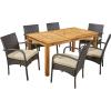 Christopher Knight Home Elmar Outdoor 7 Piece Wood and Wicker Expandable Dining Set, 22.1 “W x 23.5 “D x 32.75 “H, Multibrown + Cream + Sandblasted Natural Brown