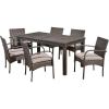 Christopher Knight Home Elmar Outdoor 7 Piece Wood and Wicker Expandable Dining Set, Dark Gray and Dark Gray and Gray