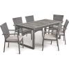 Christopher Knight Home Garner Outdoor 6-Seater Acacia Wood Dining Set with Wicker Chairs, 22.25 “W x 25 “D x 35 “H, Sandblasted Dark Gray + Gray
