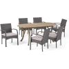 Christopher Knight Home Isla Outdoor 7 Piece Wood and Wicker Dining Set, Gray Finish/Gray/Gray