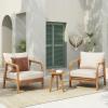 Christopher Knight Home Jenny 3-Piece Outdoor Patio Furniture Set, Set of 2 Solid Wood Frame Lounge Chair Outdoor with Cushions & Round Side Table, Patio Conversation Set for Garden, Teak(Teak + Natural)