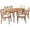 Christopher Knight Home Llano Outdoor 7-Piece Acacia Wood Dining Set, Gray and Teak and Cream