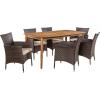 Christopher Knight Home Matthew Outdoor 7 Piece Multibrown Wicker Set with Teak Finish Rectangular Acacia Wood Dining Table and Beige Water Resistant Cushions