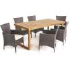 Christopher Knight Home Moralis Outdoor 6-Seater Acacia Wood Dining Set with Wicker Chairs, 23.25 “W x 24 “D x 33 “H, Sandblasted Natural Brown + Multibrown + Beige