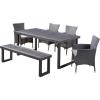Christopher Knight Home Moralis Outdoor 6-Seater Acacia Wood and Wicker Dining Set with Bench and Water Resistant Cushions, 23.25 “W x 24 “D x 33 “H, Sandblasted Dark Gray + Gray + Light Gray