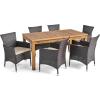 Christopher Knight Home Nadia Outdoor 7 Piece Wood and Wicker Expandable Dining Set, 23.25 “W x 24 “D x 33 “H, Multibrown + Beige + Sandblasted Natural Brown