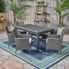 Christopher Knight Home Nadia Outdoor 7 Piece Wood and Wicker Expandable Dining Set, Sandblast Dark Gray and Silver