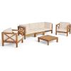 Christopher Knight Home Outdoor 5 Seater Acacia Wood Sofa Chat Set, Teak Finish and Beige