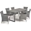 Christopher Knight Home Outdoor 6-Seater Acacia Wood Dining Set with Wicker Chairs, Sandblast Dark Gray