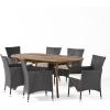 Christopher Knight Home Outdoor 7 Piece Acacia Wood and Wicker Dining Set, Teak with Multi Brown Chairs