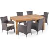 Christopher Knight Home Outdoor Acacia Wood 7 Piece Multi-Brown Wicker Dining Set with Expandable Dining Table and Water Resistant Cushions