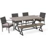 Christopher Knight Home Palermo Outdoor 6 Piece Grey Aluminum Dining Set with Bench and Wicker Dining Chairs with Grey Water Resistant Cushions