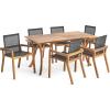 Christopher Knight Home Shanter Outdoor Acacia Wood 7 Piece Dining Set with Mesh Seats, 21.5 “W x 24.25 “D x 33.5 “H, Teak + Black
