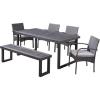 Christopher Knight Home Stillwater Outdoor 6-Seater Aluminum Dining Set with Wicker Chairs and Bench, Sandblast Dark Gray and Gray