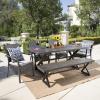 Christopher Knight Home Trina Outdoor Aluminum Dining Set with Bench and Water Resistant Cushions, 6-Pcs Set, Grey / Black