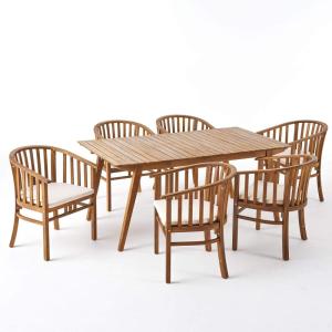 Christopher Knight Home Alondra Outdoor 6 Seater Acacia Wood Dining Set with Water Resistant Cushion, Teak Finish and Cream