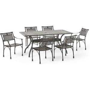 Christopher Knight Home Carlisle Outdoor Dining Table with Iron Legs, Sandblast Finish/Rustic Metal & 306036 Toby Outdoor Acacia Wood Bench, Sandblast Teak Finish and Black