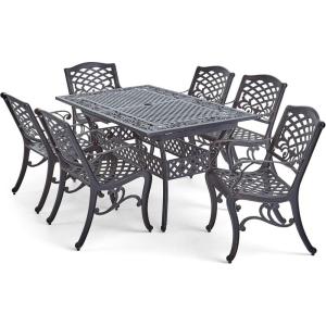 Christopher Knight Home Carrollton Outdoor Aluminum 7 Piece Expandable Dining Set, 22.3 “W x 26.3 “D x 35 “H, Shiny Copper