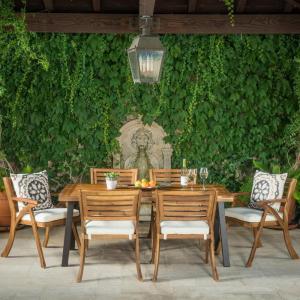 Christopher Knight Home Desoto Acacia Wood Patio Dining Set, 7-Pcs Set, Teak Finish With Rustic Metal