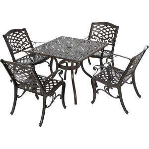 Christopher Knight Home Hallandale Outdoor Sarasota Cast Aluminum Square Dining Set, 5-Pcs Set, Hammered Bronze(5pcs Dining Set)