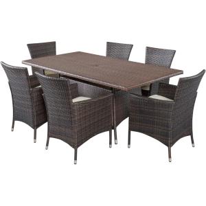 Christopher Knight Home Jennifer Outdoor Wicker Dining Set, 7-Pcs Set, Multibrown