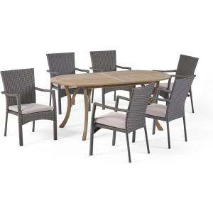 Christopher Knight Home Klondike Outdoor 7 Piece Wood and Wicker Dining Set, 22.25 “W x 25 “D x 35 “H, Gray