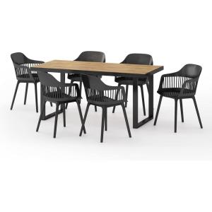 Christopher Knight Home Requeta Outdoor Dining Sets, Black + Teak